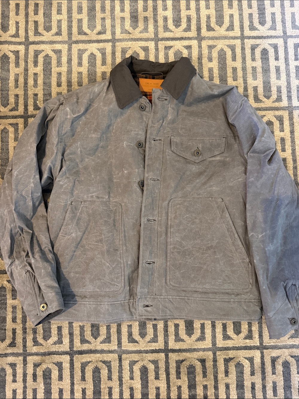 Lightweight Gray Waxed Canvas Shirt Jacket with Plaid Lining